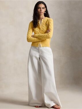 Ralph Lauren Sport  Yellow Cable-Knit Cardigan Size L